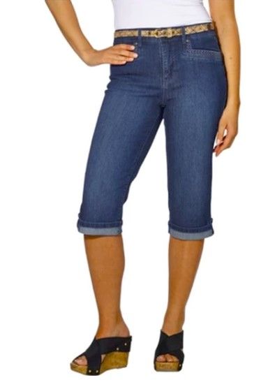 Photo 1 of Gloria Vanderbilt Marnie Patagonia Cuffed Stretch Denim Skimmer Capri WITH BELT SIZE 10