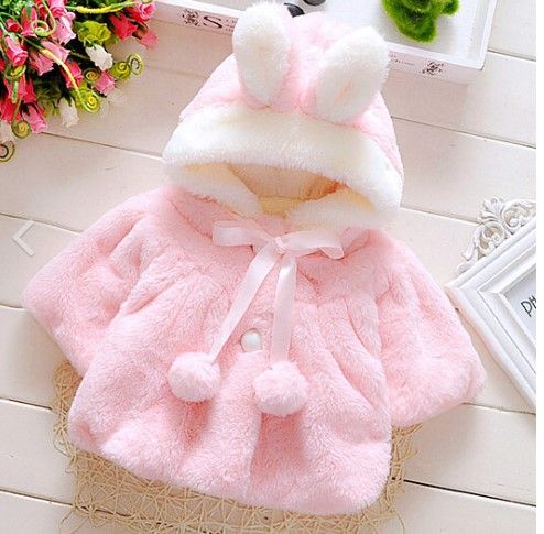 Photo 1 of Baby Girls Infant Rabbit Ear Hoodie Warm Coat Pom Pom Bowknot Winter Clothes SIZE 6 MNTHS
