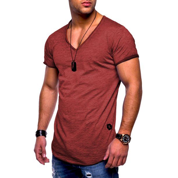 Photo 1 of behype. Men's Basic V-Neck Casual Fashion Hipster T-Shirt, Bordeaux, XL