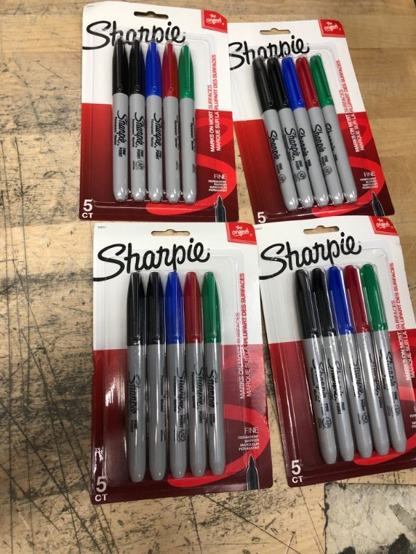 Photo 2 of SET OF 4 Sharpie? Permanent Fine-Point Markers, Assorted Colors, Pack of 5 Markers
