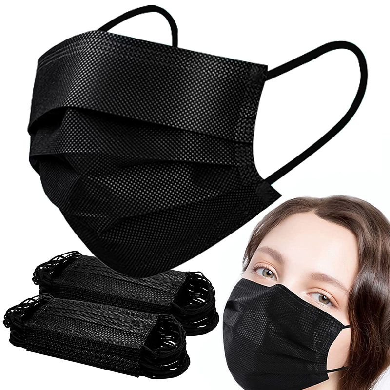 Photo 1 of BUNDLE BLACK DISPOSABLE FACE MASKS FOR MEN WOMEN 100 PC
AND 1 REUSABLE MASK 