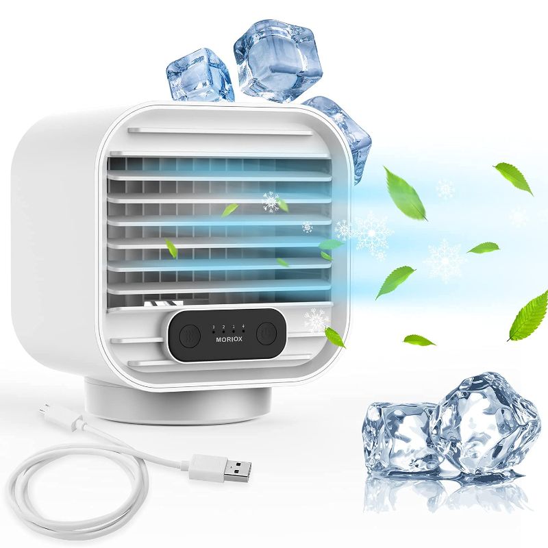 Photo 1 of MORIOX Portable Air Cooler Evaporative Air Conditioner with Rechargerable Battery 3 Speed Fan with Atomizing Humidifier for Personal Desktop
