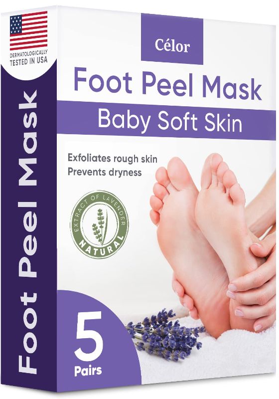 Photo 1 of BB- 5/16/23 ??Foot Peel Mask (5 Pairs) - Foot Mask for Baby soft skin - Remove Dead Skin | Foot Spa Foot Care for women Peel Mask with Lavender and Aloe Vera Gel for Men and Women Feet Peeling Mask Exfoliating
