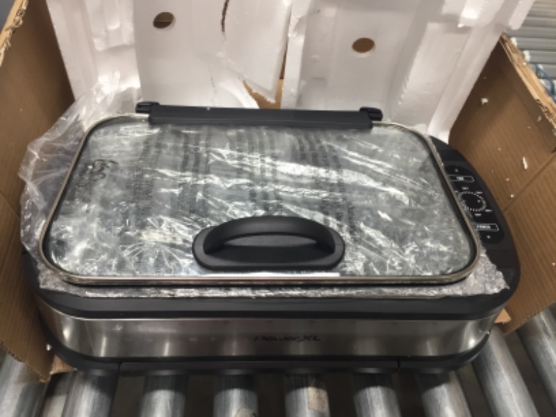 Photo 2 of PowerXL Smokeless Grill with Tempered Glass Lid with Interchangable Griddle Plate and Turbo Speed Smoke Extractor Technology. Make Tender Char-grilled Meals Inside With Virtually No Smoke (Stainless with Griddle Plate)
