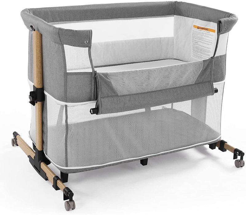 Photo 1 of Baby Crib,3 in 1 Bassinet for Baby,Bedside Sleeper Bedside Baby bassinets Crib for Newborn,Adjustable Portable Baby Bed for Infant/Baby,Gray
