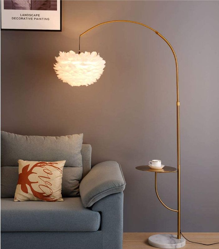 Photo 1 of *LAMP BASE ONLY*
Surpars House White Feather Floor Lamp with Table,Great Floor Light Height Adjustable (Gold)
