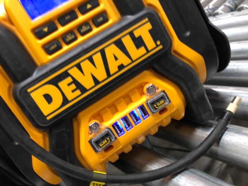 Photo 7 of **PARTS ONLY**
DEWALT DXAEPS14 1600 Peak Battery Amp 12V Automotive Jump Starter/Power Station with 500 Watt AC Power Inverter, 120 PSI Digital Compressor, and USB Power
