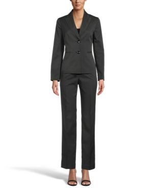 Photo 1 of *COMPLETE SUIT*
WOMENS SIZE 12P
Le Suit Petite Pinstripe Pantsuit - Black/Loden Green
