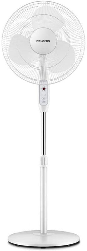 Photo 1 of PELONIS 2021 16'' Pedestal Remote Control Oscillating Stand Up Fan 7-Hour Timer, 3-Speed and Adjustable Height, PFS40A4BWW, Supreme 16"-White