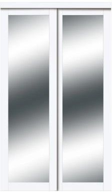 Photo 1 of (one door mirror is broken, please refer to photo)
77"x 32" white border center mirror double closet sliding doors