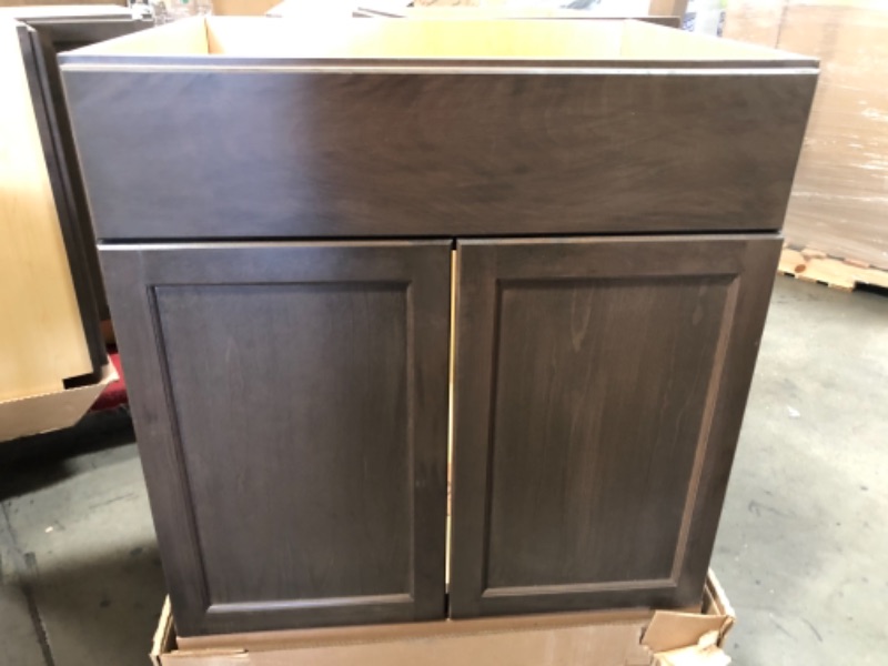 Photo 8 of *PLEASE SEE CLERK NOTES*

Hampton Bay Shaker Assembled 18x34.5x24 in. Drawer Base Kitchen Cabinet with Ball-Bearing Drawer Glides in Brindle
