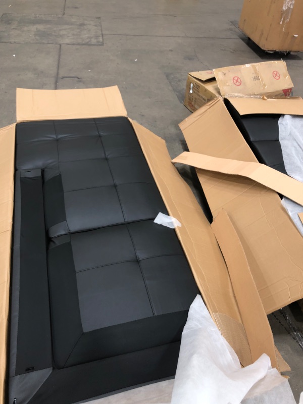 Photo 1 of ***DAMAGED*** Black Faux Leather 3-Seater Right-Facing Chaise Sectional Sofa with Storage Ottoman