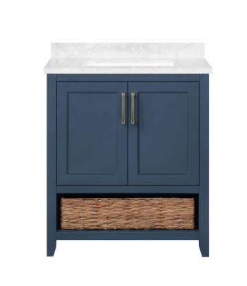 Photo 1 of ***DAMAGED*** Home Decorators Collection Newhall 30 in. W x 22 in. D Bath Vanity in Grayish Blue with Cultured Marble Vanity Top in White with White Basin