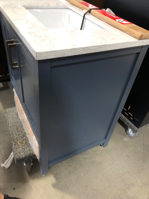 Photo 4 of ***DAMAGED*** Home Decorators Collection Newhall 30 in. W x 22 in. D Bath Vanity in Grayish Blue with Cultured Marble Vanity Top in White with White Basin