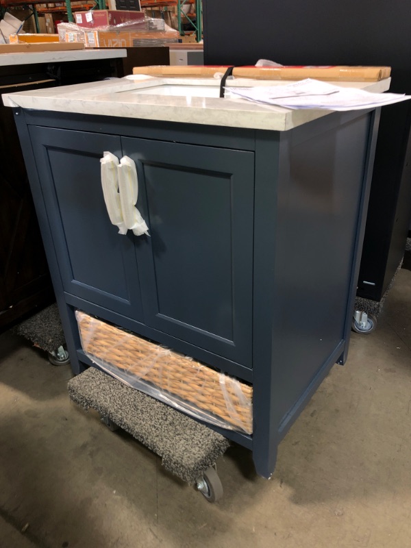 Photo 2 of ***DAMAGED*** Home Decorators Collection Newhall 30 in. W x 22 in. D Bath Vanity in Grayish Blue with Cultured Marble Vanity Top in White with White Basin