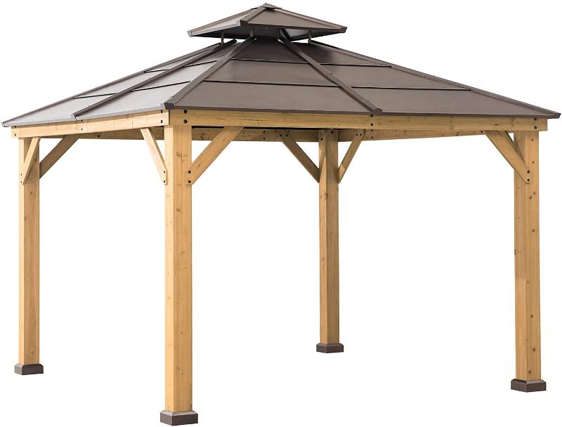 Photo 1 of ***BOX 1 ONLY*** Sunjoy A102008500 Chapman 10x10 ft. Cedar Framed Gazebo with Steel 2-tier Hip Roof Hardtop, Brown
