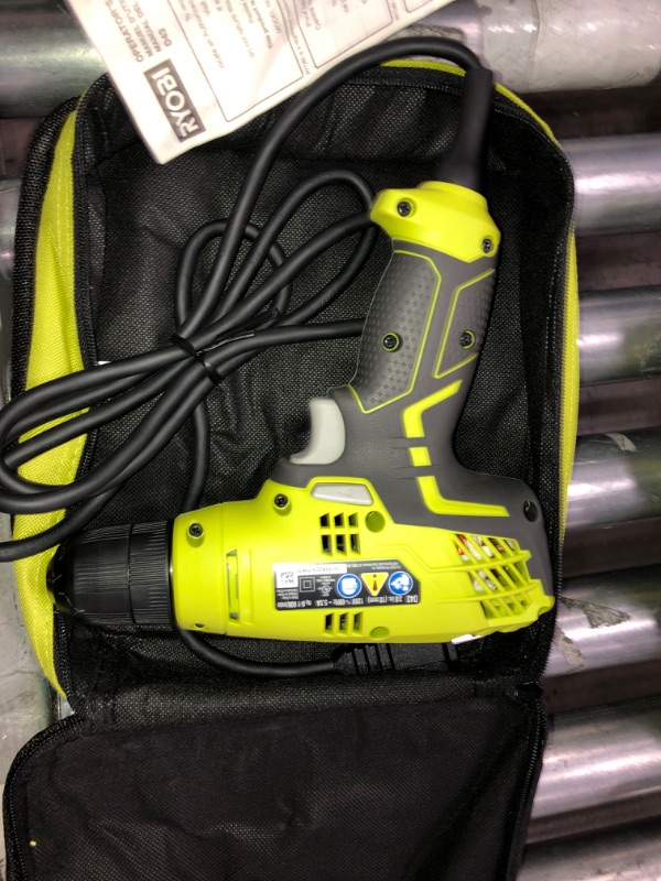 Photo 3 of RYOBI 5.5 Amp Corded 3/8 in. Variable Speed Compact Drill/Driver with Bag-drill bits are sold separately 