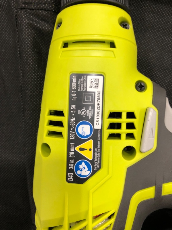 Photo 5 of RYOBI 5.5 Amp Corded 3/8 in. Variable Speed Compact Drill/Driver with Bag-drill bits are sold separately 