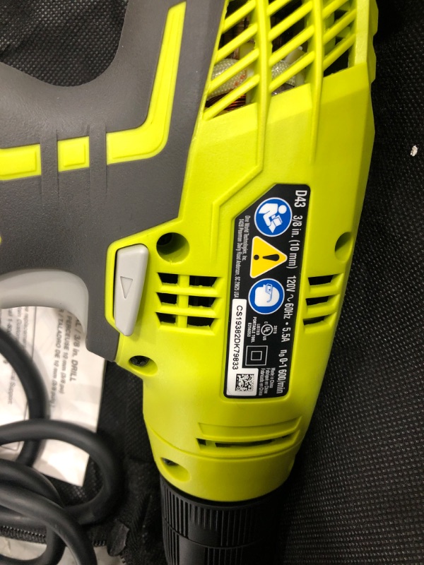 Photo 4 of RYOBI 5.5 Amp Corded 3/8 in. Variable Speed Compact Drill/Driver with Bag-drill bits are sold separately 