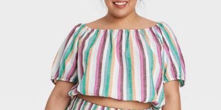 Photo 1 of Women's Plus Size Short Sleeve Boat Neck Cropped Top - Ava & Viv™-1X

