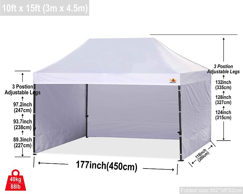 Photo 1 of ABCCANOPY Heavy Duty Ez Pop up Canopy Tent with Sidewalls 10x15 FT , White
