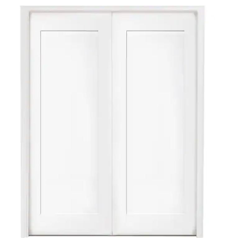 Photo 1 of 48 in. x 80 in. 1-Panel Primed White Shaker Solid Core Wood Double Prehung Interior Door 