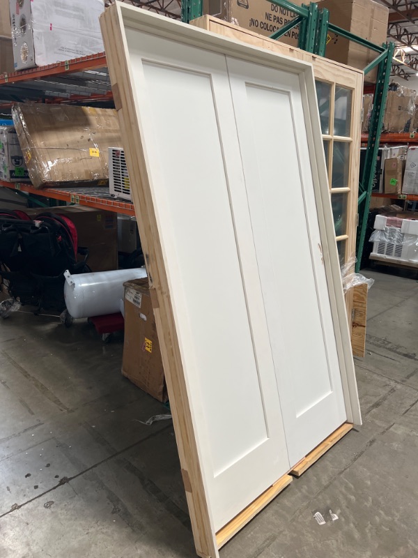 Photo 2 of 48 in. x 80 in. 1-Panel Primed White Shaker Solid Core Wood Double Prehung Interior Door 