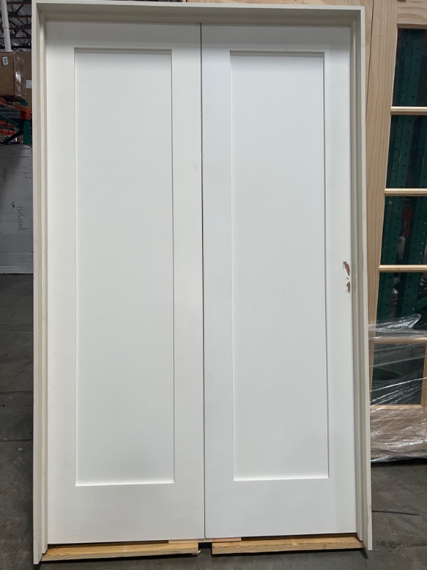 Photo 7 of 48 in. x 80 in. 1-Panel Primed White Shaker Solid Core Wood Double Prehung Interior Door 