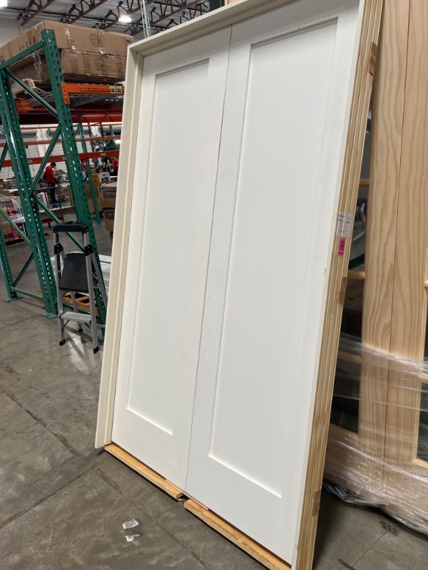 Photo 5 of 48 in. x 80 in. 1-Panel Primed White Shaker Solid Core Wood Double Prehung Interior Door 