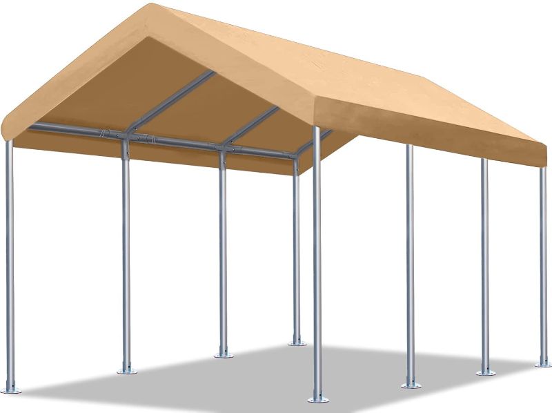 Photo 1 of 12x20 Feet Heavy Duty Carport Portable Garage Car Canopy Boat Shelter Tent for Party, Wedding, Garden Storage Shed 8 Legs, Beige