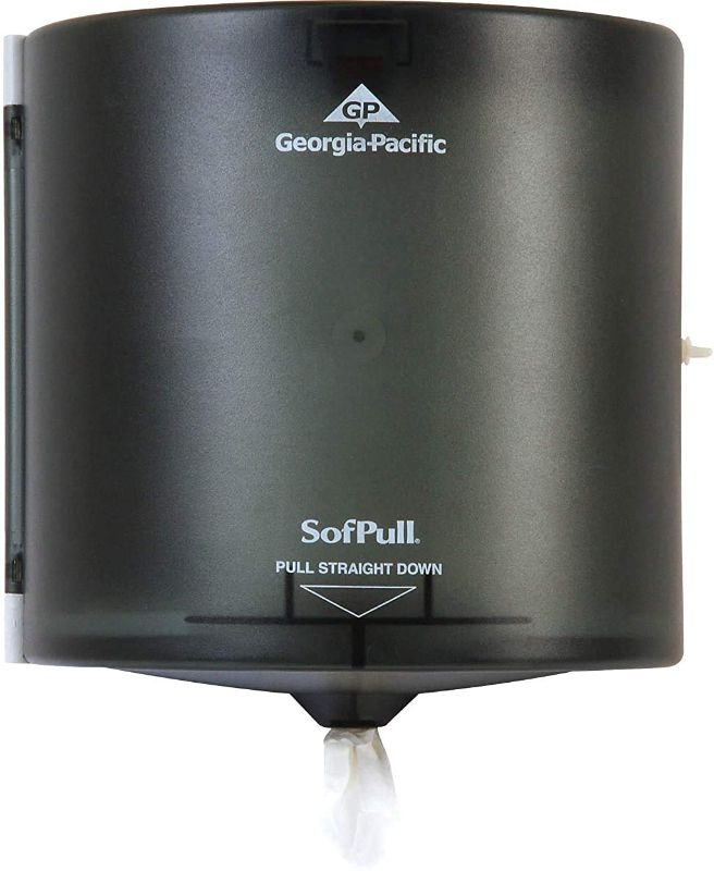 Photo 1 of 
SofPull Large High-Capacity Centerpull Paper Towel Dispenser by GP PRO (Georgia-Pacific), Translucent Smoke, 58201, 1 Dispenser, 10.875” W x 10.375” D x 11.5” H