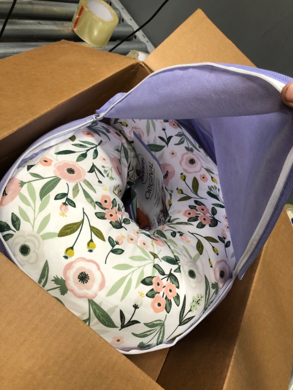 Photo 3 of Boppy Nursing Pillow and Positioner—Original | Pink Garden Flowers | Breastfeeding, Bottle Feeding, Baby Support | with Removable Cotton Blend Cover | Awake-Time Support , 20x16x5.5 Inch (Pack of 1)
