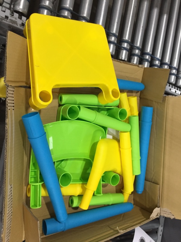 Photo 1 of Humble Crew, Aqua Table & Green/Yellow Kids Lightweight Plastic Table and 2 Chairs Set, Square, Toddler
