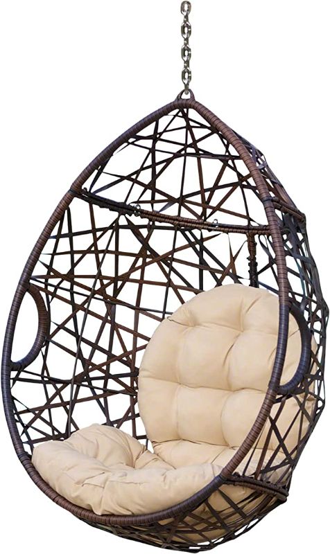 Photo 1 of (MISSING HARDWARE) Christopher Knight Home 312592 Isaiah Indoor/Outdoor Wicker Tear Drop Hanging Chair (Stand Not Included), Multi-Brown and Tan
