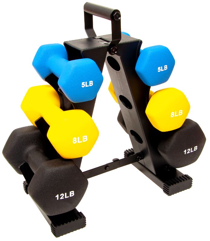 Photo 1 of (MISSING 5LB/12LB SETS) BalanceFrom Neoprene Workout Dumbbell Weights with Weight Rack