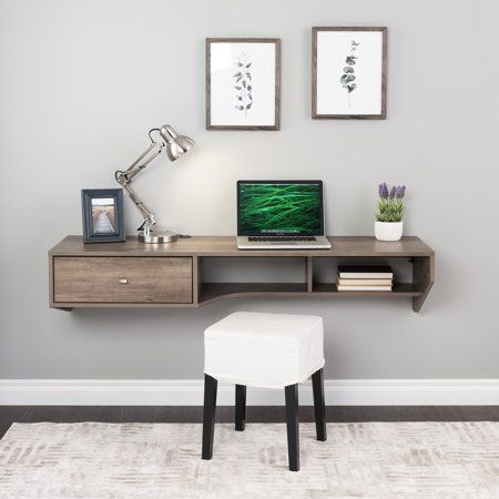 Photo 1 of (MISSING HARDWARE; DAMAGED EDGES) Prepac 58" Floating Desk, Drifted Gray (DEHW-0906-1)
