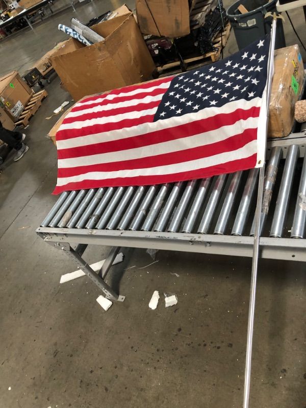 Photo 1 of (TORN) American Flag (57" x 34") with Metal Pole 6' and Plastic Bronze Eagle