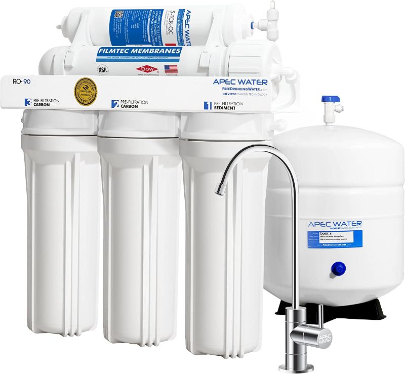 Photo 1 of APEC Water Systems RO-90 Ultimate Series Top Tier Supreme Certified High Output 90 GPD Ultra Safe Reverse Osmosis Drinking Water Filter System, Chrome Faucet
