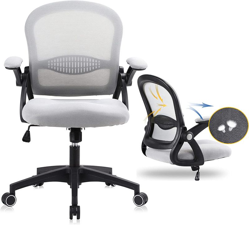 Photo 1 of GERTTRONY Office Chair Task Chair with Lumbar Support Mesh Computer Chair with Flip up Armrests for Home Office Ergonomic Swivel Executive Desk Chair for Conference Room (Grey/Gris, M)
