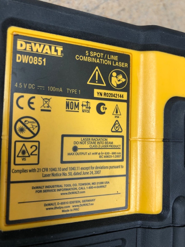 Photo 1 of DEWALT 165 ft. Red Self-Leveling 5-Spot & Horizontal Line Laser Level with (3) AA Batteries & Case