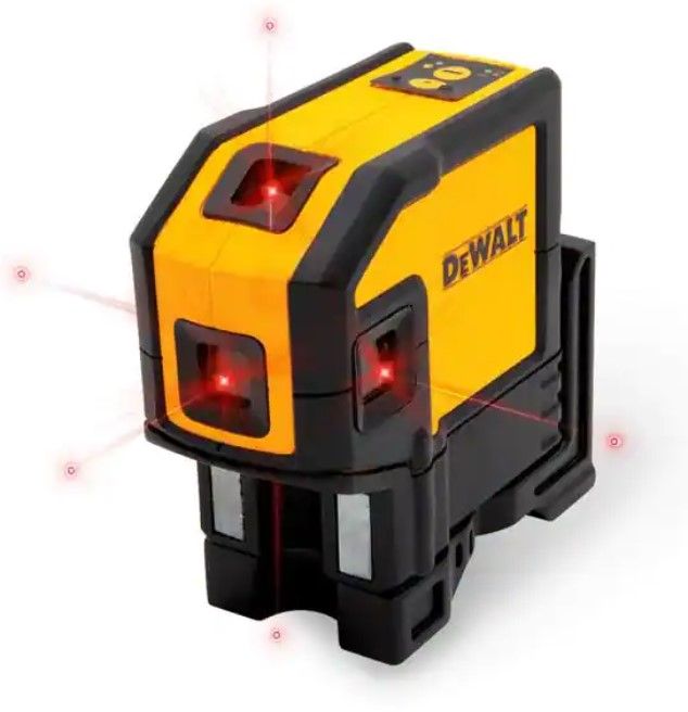 Photo 1 of DEWALT 165 ft. Red Self-Leveling 5-Spot & Horizontal Line Laser Level with (3) AA Batteries & Case