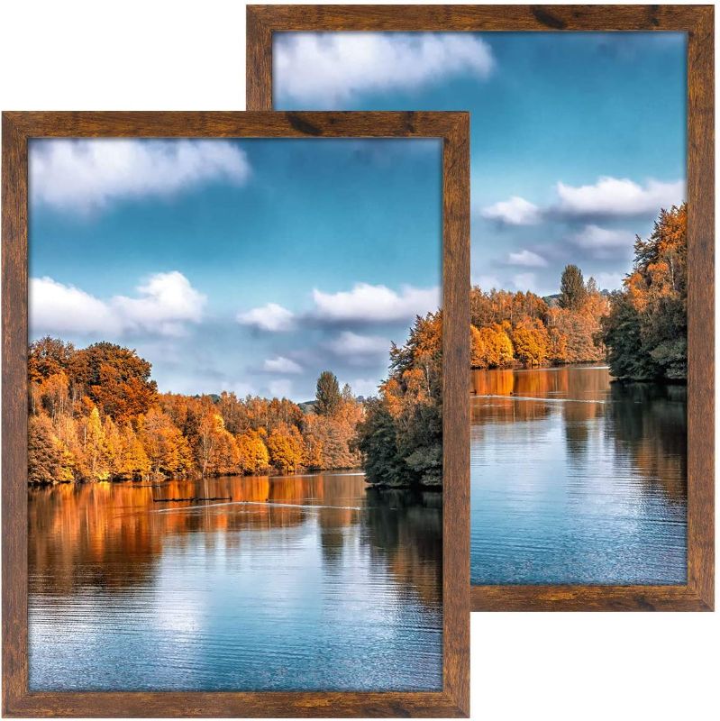 Photo 1 of 18x24 Picture Frame Rustic Brown Wood Pattern Poster Frame Plexiglass Front 2 Pack for Art Prints Murals Wall Decor Vertically