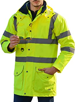 Photo 1 of High Visibility Safety Reflective Jacket 7-in-1 Waterproof Work Coat Class 3 High Visibility Hoodie with Detachable Hook (XXL)
