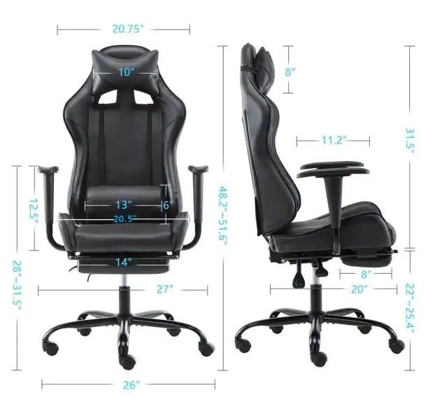 Photo 1 of SMUGDESK Black Gaming Chair with Footrest Ergonomic High Back Computer Office Racing Chair Headrest Swivel Rocking