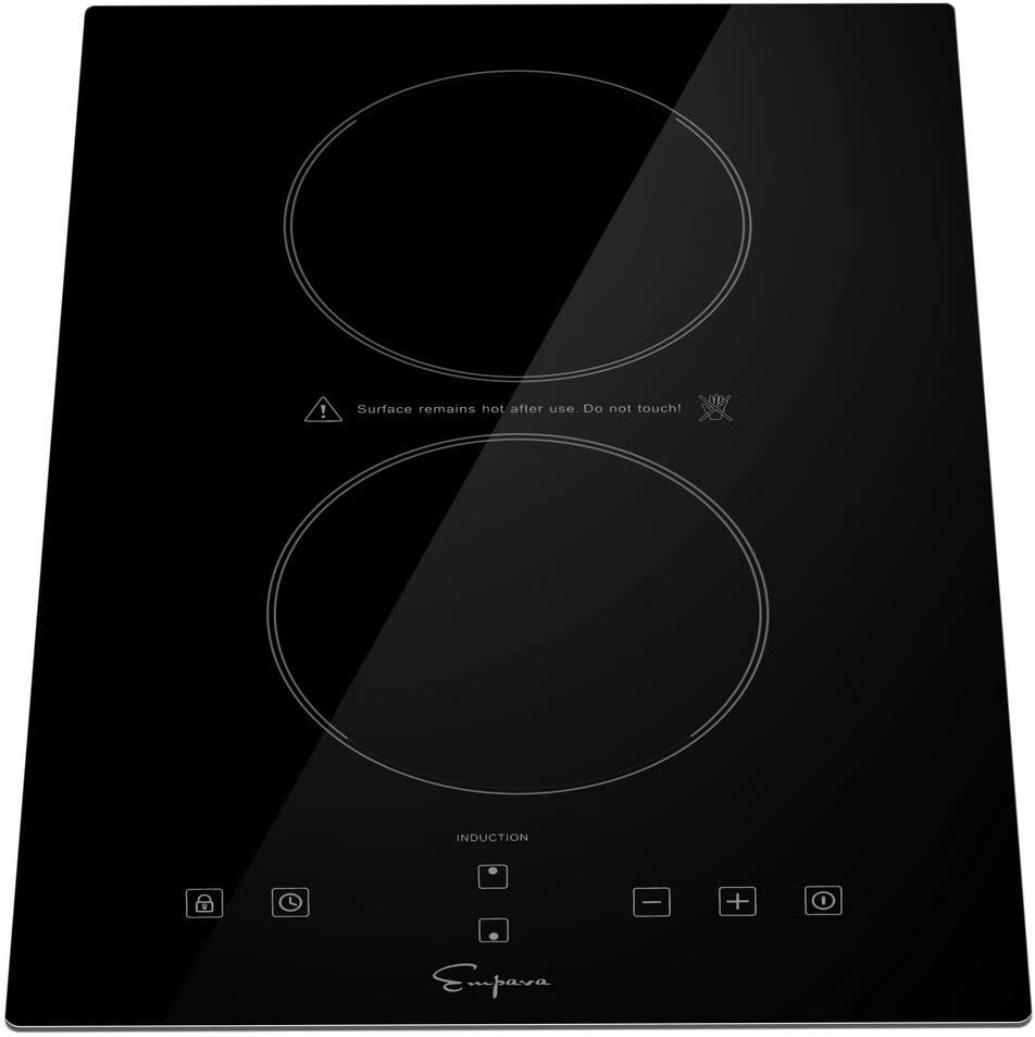 Photo 1 of Empava Electric Stove Induction Cooktop Vertical with 2 Burners Vitro Ceramic Smooth Surface Glass in Black 120V, 12 Inch
