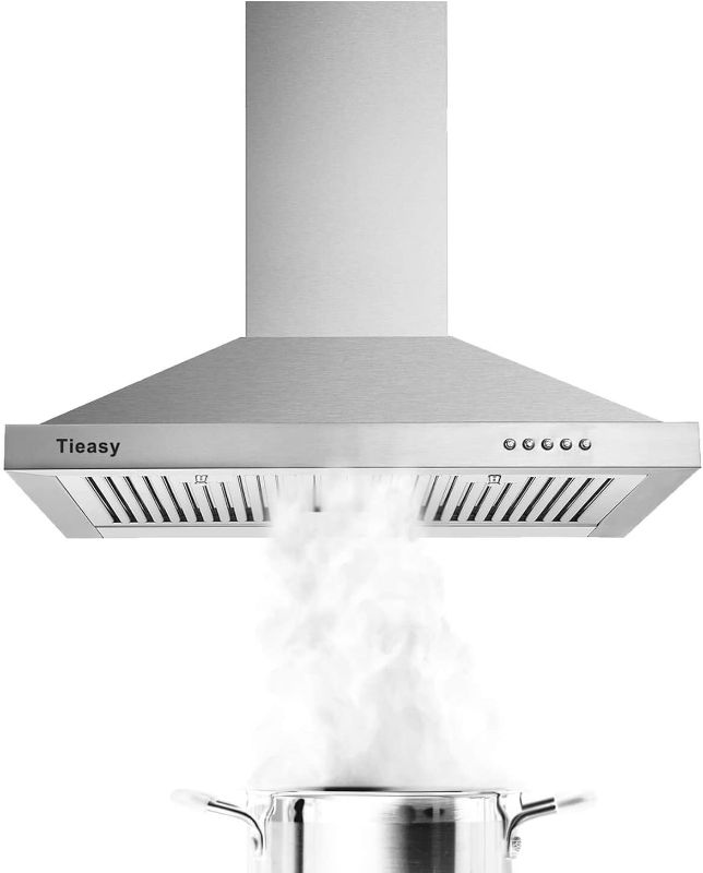 Photo 1 of Range Hood, Range Hoods 30 inch Stainless Steel, 450 CFM Kitchen Hood with LED Light Baffle Filters, 3 Speed Exhaust Fan, Tieasy
