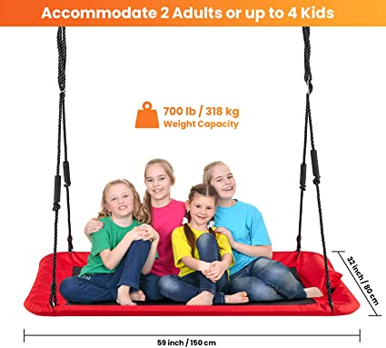 Photo 1 of LITTLELOGIQ Tree Swing for Kids, 59 Inch Outdoor Swing Sets for Backyard, Flying Platform Swing Seat with 2 Hanging Straps, 700lb Capacity, Adjustable Ropes, Gift for Adults, Boys, Girls - Red
