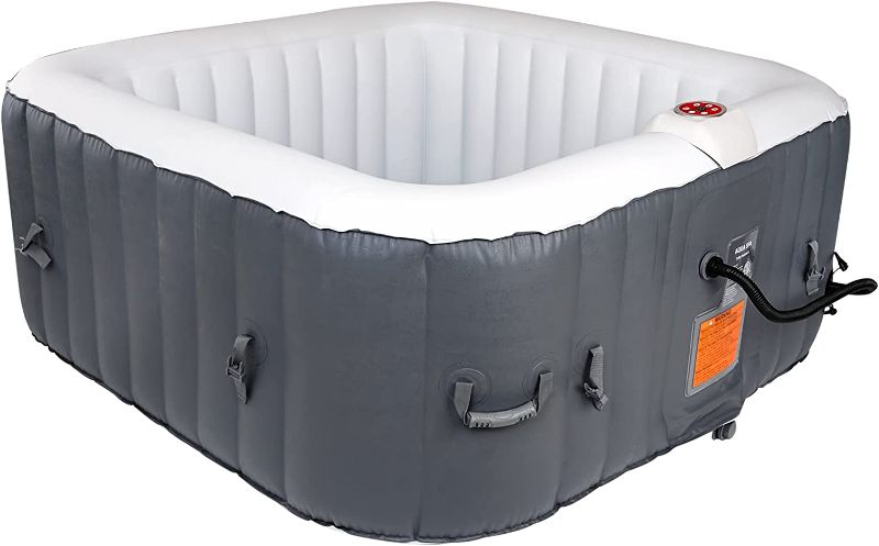 Photo 1 of #WEJOY AquaSpa Portable Hot Tub 61X61X26 Inch Air Jet Spa 2-3 Person Inflatable Square Outdoor Heated Hot Tub Spa with 120 Bubble Jets,Grey
