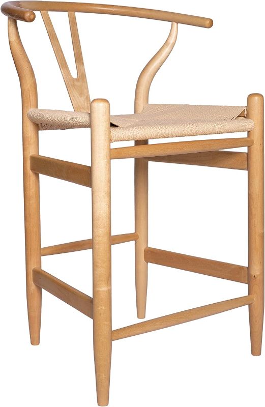 Photo 1 of ***DAMAGED*** Amazon Brand – Stone & Beam Wishbone Counter-Height Barstool, 35.5"H, Rubberwood, Natural / Natural
