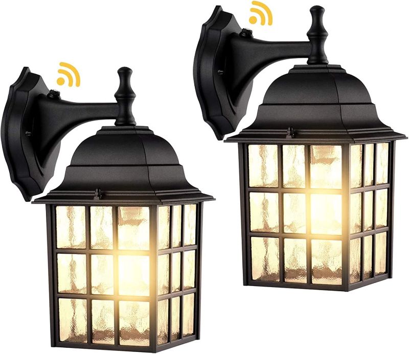 Photo 1 of 2-Pack Dusk to Dawn Outdoor Wall Lights, Sensor Exterior Light Fixtures Wall Mount, Porch Lights, Matte Black Wall Lantern Wall Lamp, Waterproof Wall Sconce, Outside Lighting for Garage, Front Door
